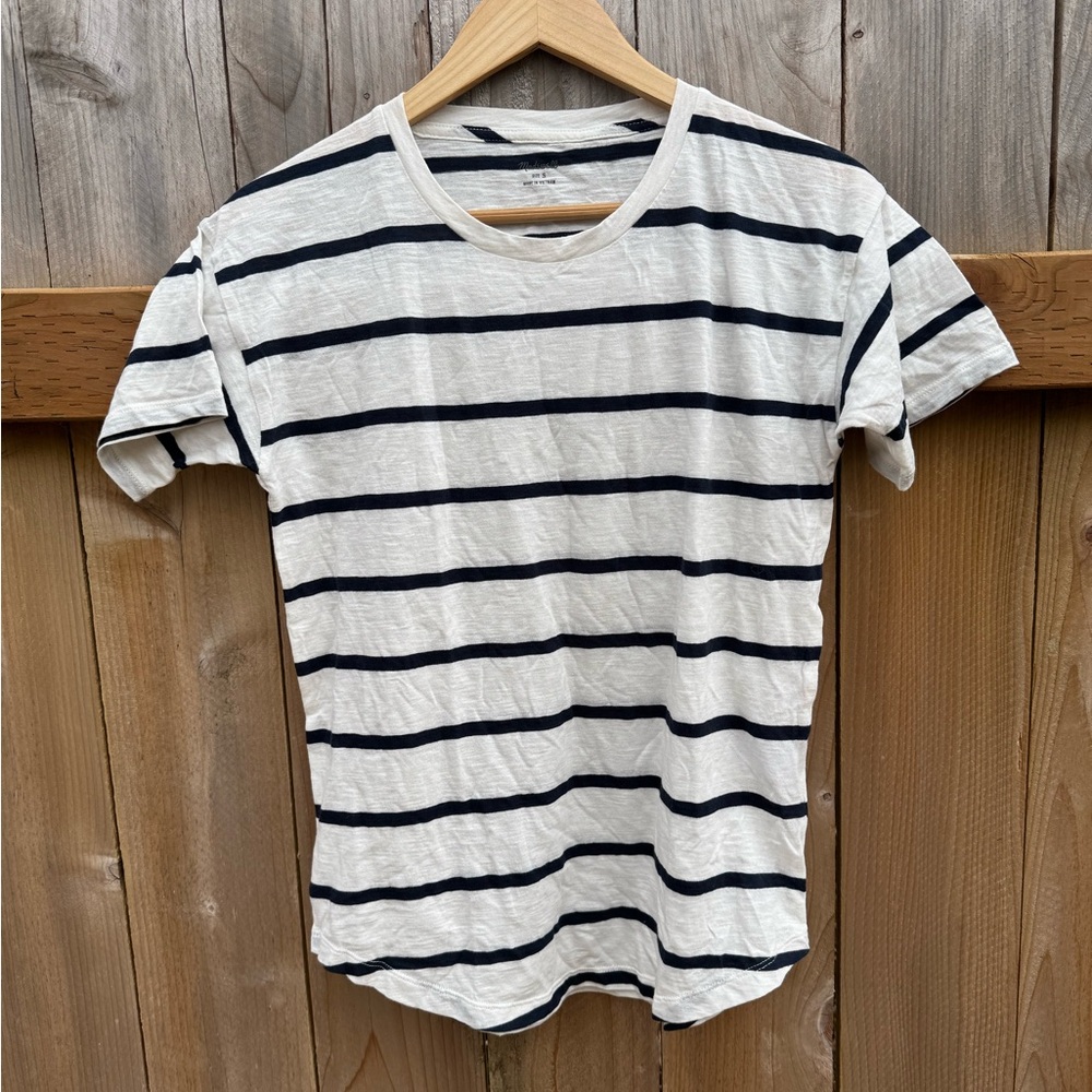 Madewell navy and white striped whisper tee